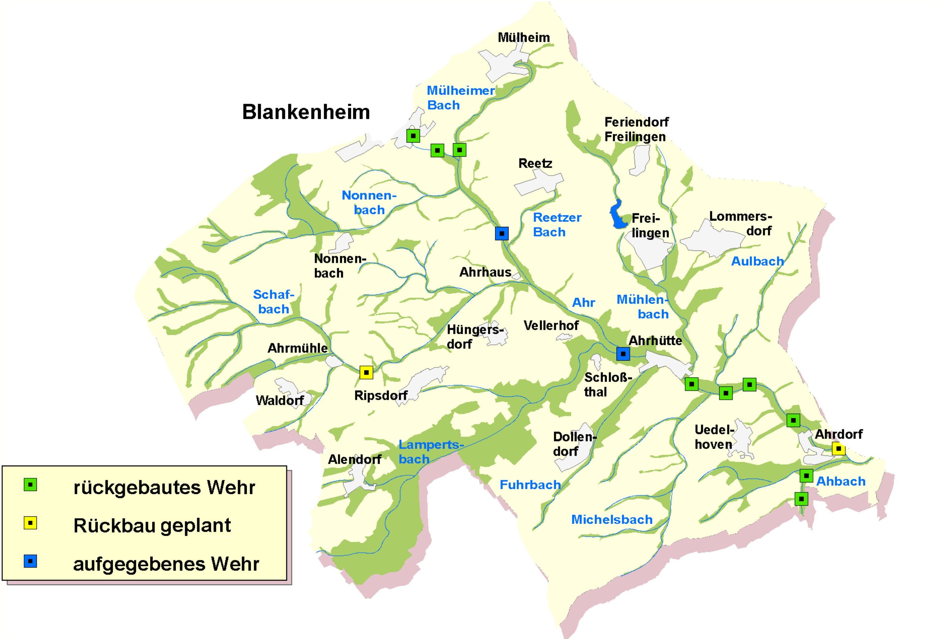 Wehre und Stauanlagen im Kerngebiet